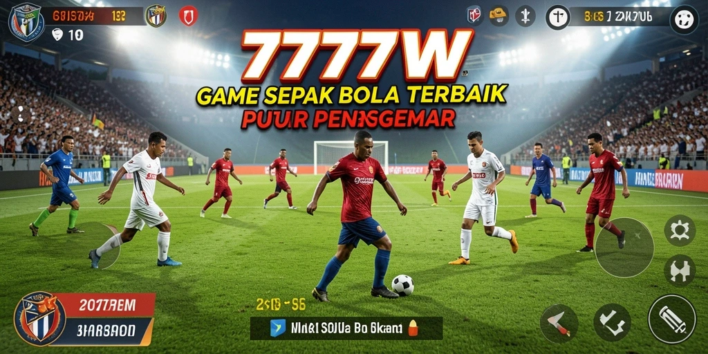 Tampilan gameplay menarik dari 7777W dengan aksi sepak bola yang seru.