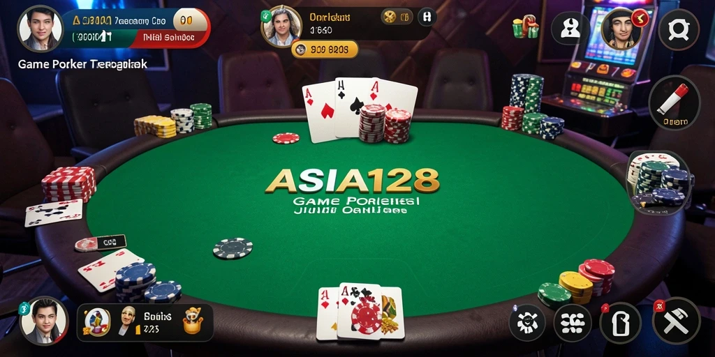 Screenshot gameplay ASIA128 menampilkan suasana meja Poker yang seru