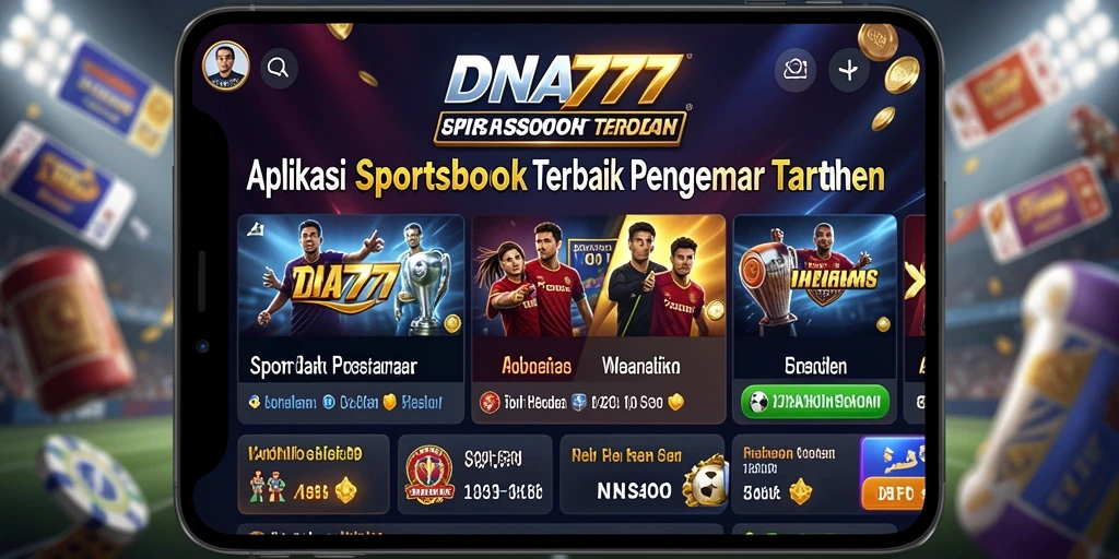 Screenshot utama DNA777 menampilkan tampilan antarmuka pengguna aplikasi Sportsbook.