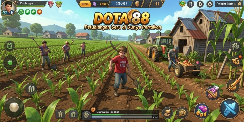 Screenshot DOTA88 menampilkan suasana pertanian yang cerah dan penuh warna.