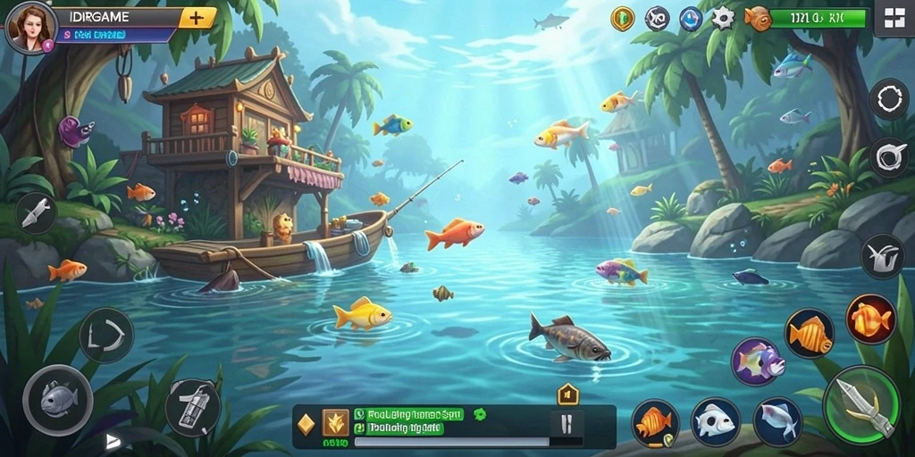 Tampilan gameplay IDRGAME yang memukau saat memancing.