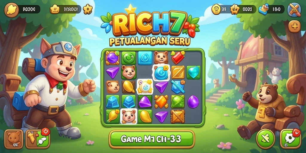 Tampilan gameplay seru di RICH7 dengan kombinasi warna-warni.