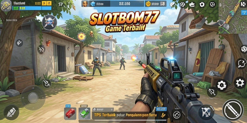 Tampilan gameplay menarik dari SLOTBOM77 dengan aksi tembak-menembak seru.